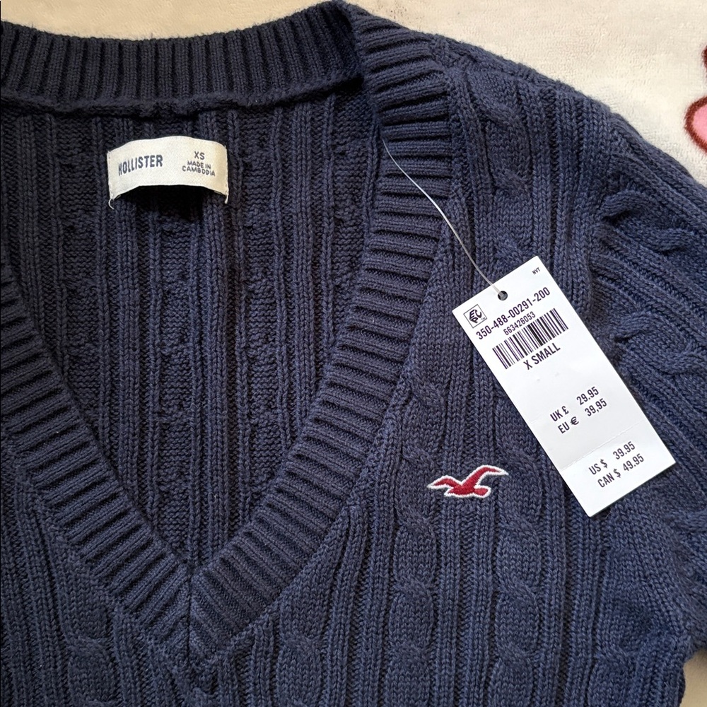 Hollister Navy Blue V-Neck Sweater